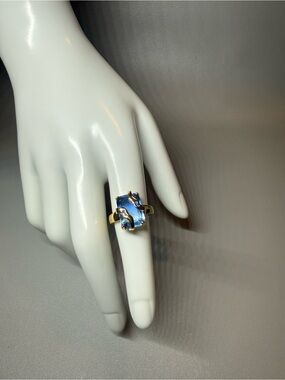 Gold Ring with Blue Stone Accent - Women's Fashion Jewelry